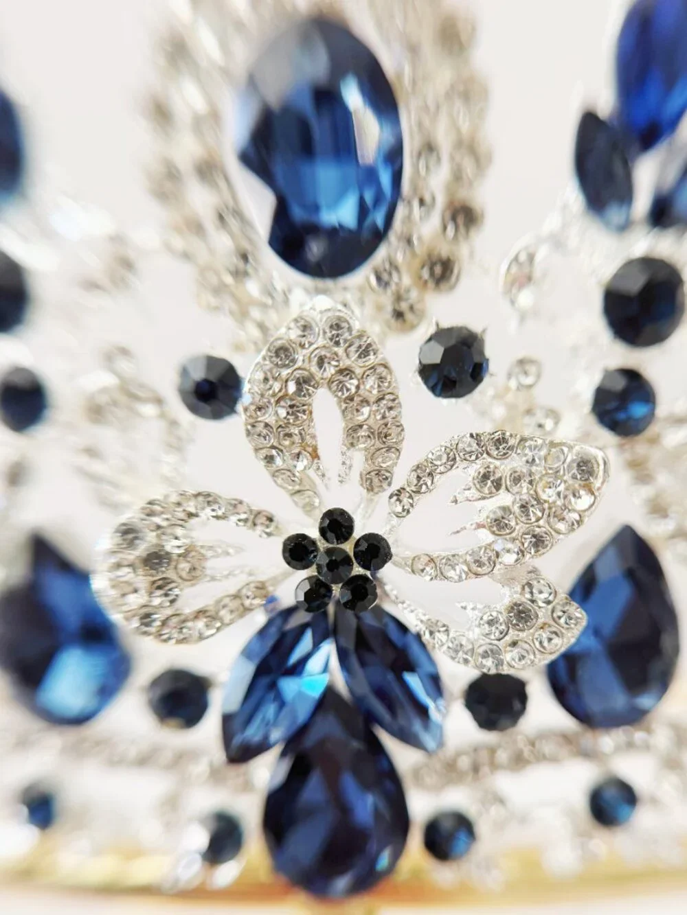 Silver Navy Blue Crystal Butterfly Tiara Crown Wedding Pageant Prom Quinceanera